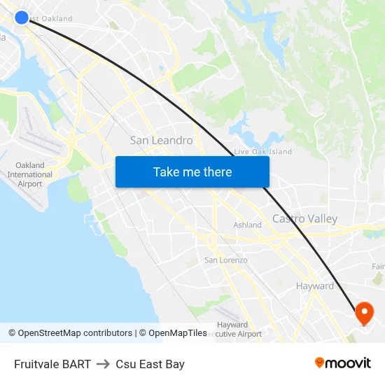 Fruitvale BART to Csu East Bay map