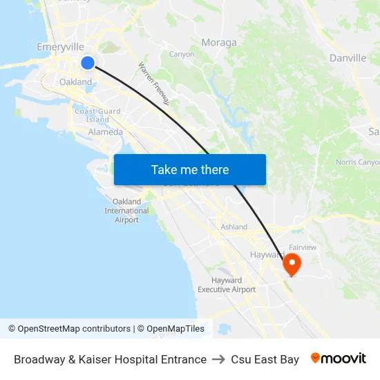 Broadway & Kaiser Hospital Entrance to Csu East Bay map