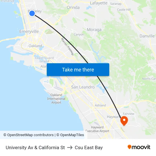University Av & California St to Csu East Bay map