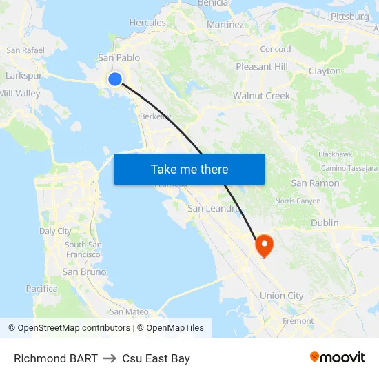 Richmond BART to Csu East Bay map