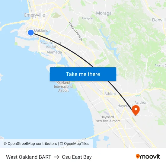 West Oakland BART to Csu East Bay map