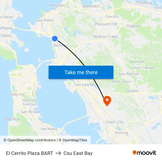 El Cerrito Plaza BART to Csu East Bay map