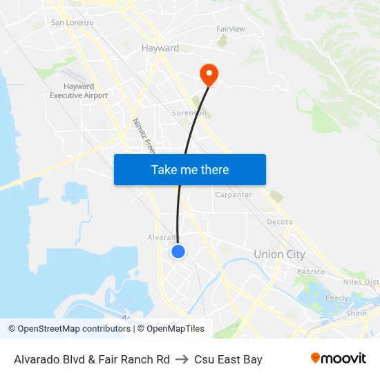 Alvarado Blvd & Fair Ranch Rd to Csu East Bay map