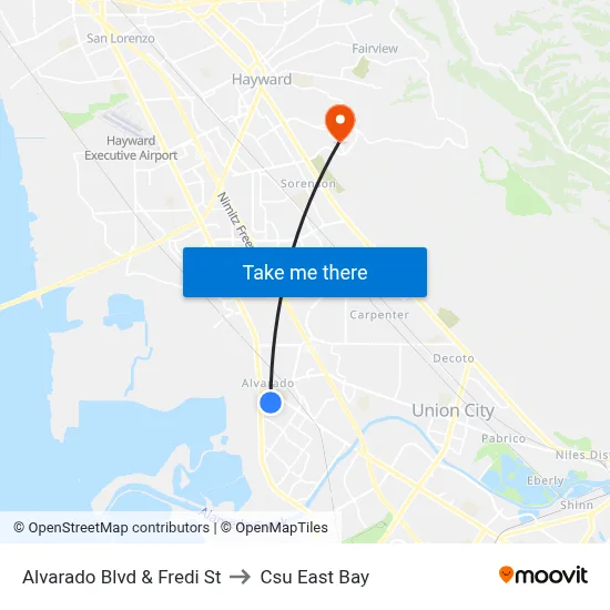 Alvarado Blvd & Fredi St to Csu East Bay map