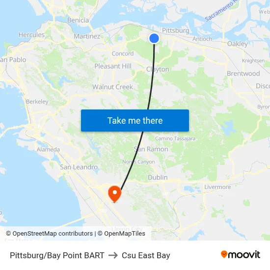 Pittsburg/Bay Point BART to Csu East Bay map
