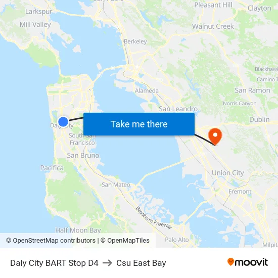 Daly City BART Stop D4 to Csu East Bay map