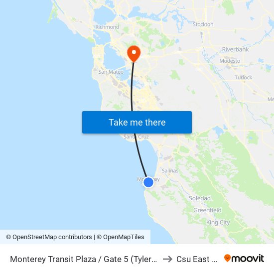 Monterey Transit Plaza / Gate 5 (Tyler/Pearl) to Csu East Bay map