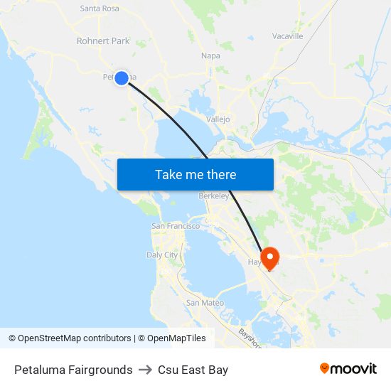 Petaluma Fairgrounds to Csu East Bay map