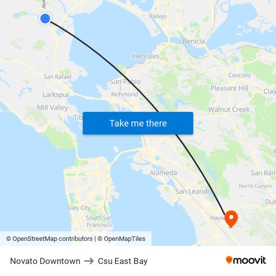 Novato Downtown to Csu East Bay map