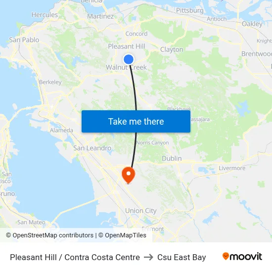 Pleasant Hill / Contra Costa Centre to Csu East Bay map