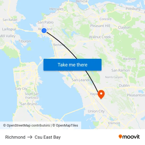 Richmond to Csu East Bay map
