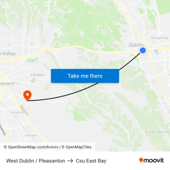 West Dublin / Pleasanton to Csu East Bay map