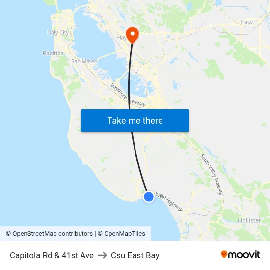 Capitola Rd & 41st Ave to Csu East Bay map