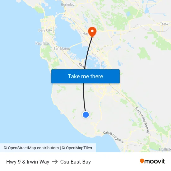 Hwy 9 & Irwin Way to Csu East Bay map