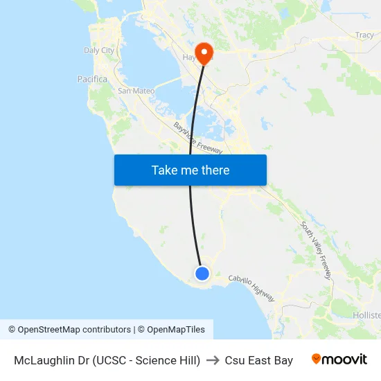 McLaughlin Dr (UCSC - Science Hill) to Csu East Bay map