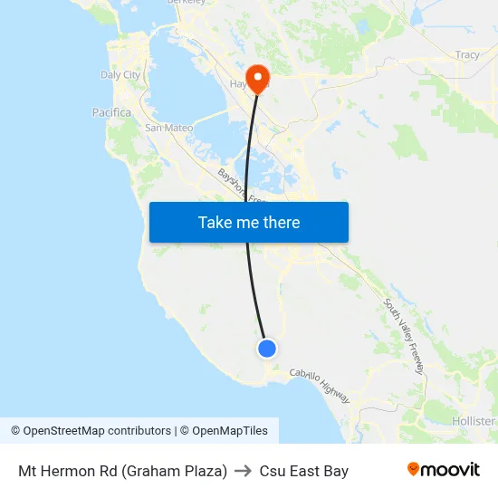 Mt Hermon Rd (Graham Plaza) to Csu East Bay map