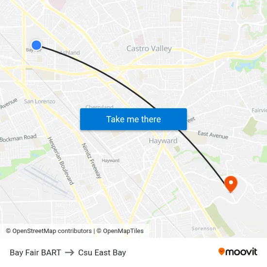 Bay Fair BART to Csu East Bay map