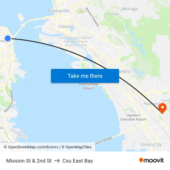 Mission St & 2nd St to Csu East Bay map