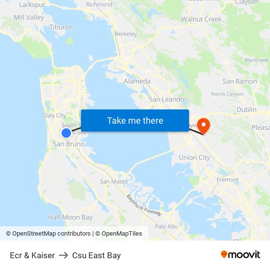 Ecr & Kaiser to Csu East Bay map