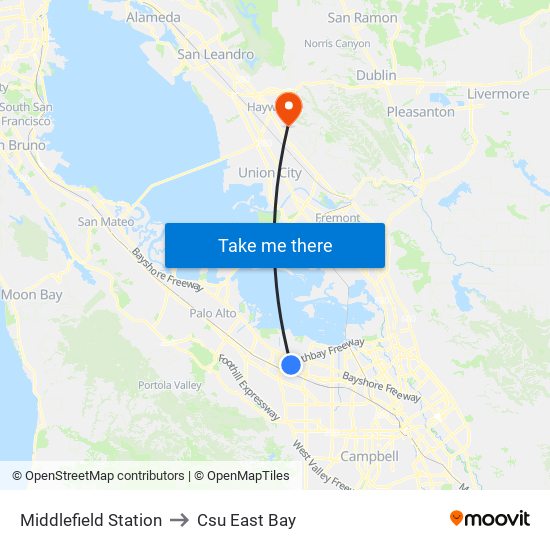 Middlefield Station to Csu East Bay map