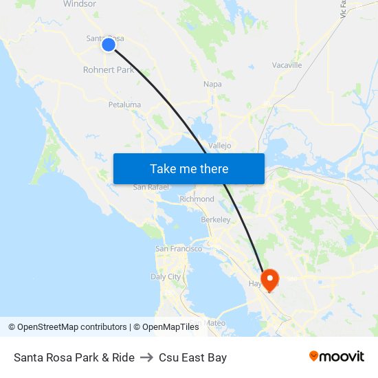 Santa Rosa Park & Ride to Csu East Bay map