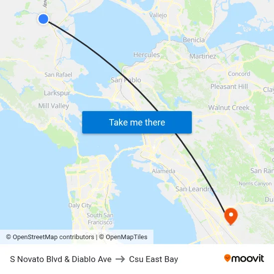 S Novato Blvd & Diablo Ave to Csu East Bay map