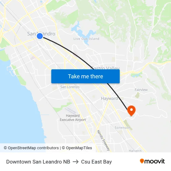 Downtown San Leandro NB to Csu East Bay map