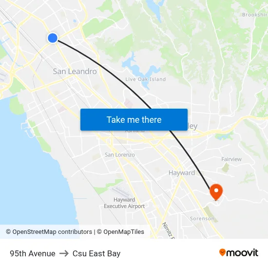 95th Avenue to Csu East Bay map