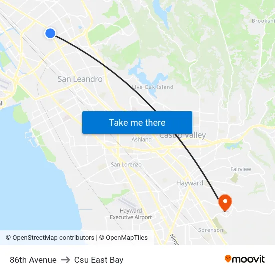 86th Avenue to Csu East Bay map