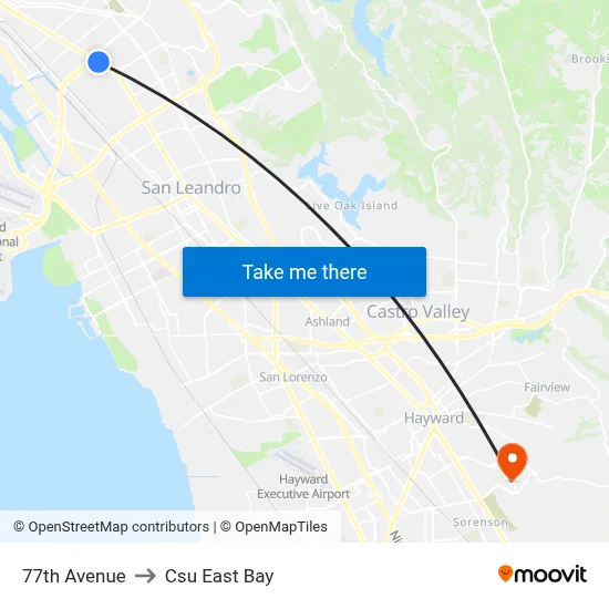 77th Avenue to Csu East Bay map