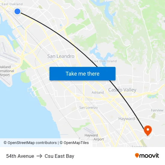 54th Avenue to Csu East Bay map