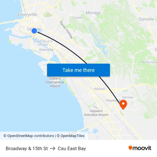 Broadway & 15th St to Csu East Bay map
