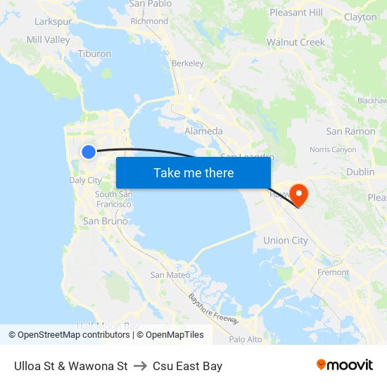 Ulloa St & Wawona St to Csu East Bay map