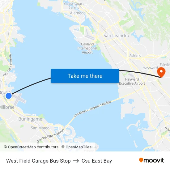 West Field Garage Bus Stop to Csu East Bay map