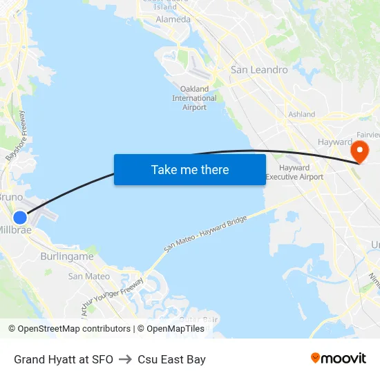Grand Hyatt at SFO to Csu East Bay map