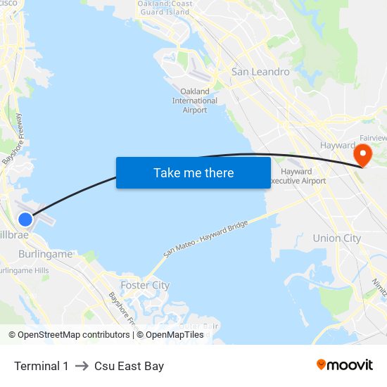 Terminal 1 to Csu East Bay map