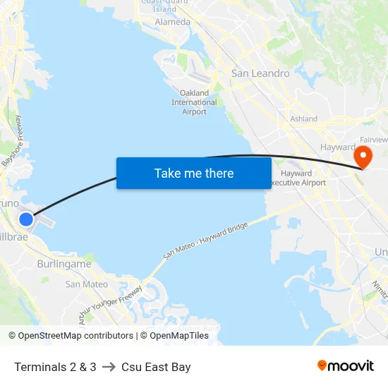 Terminals 2 & 3 to Csu East Bay map