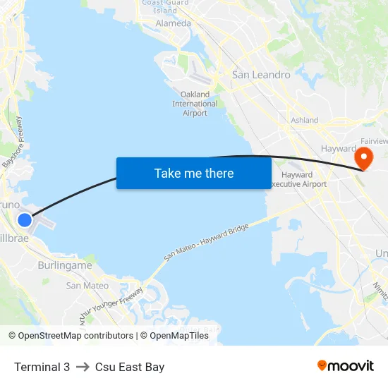 Terminal 3 to Csu East Bay map