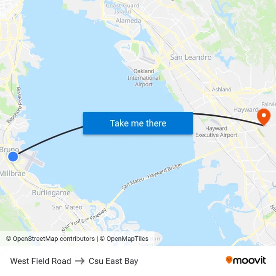 West Field Road to Csu East Bay map