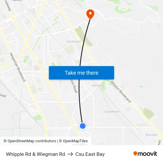 Whipple Rd & Wiegman Rd to Csu East Bay map