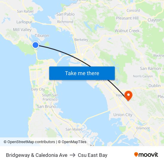 Bridgeway & Caledonia Ave to Csu East Bay map