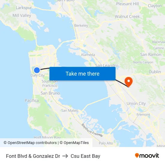 Font Blvd & Gonzalez Dr to Csu East Bay map