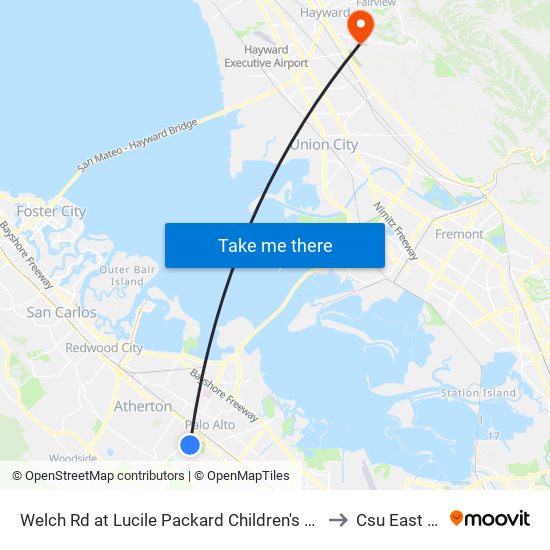 Welch Rd at Lucile Packard Children's Hospital to Csu East Bay map