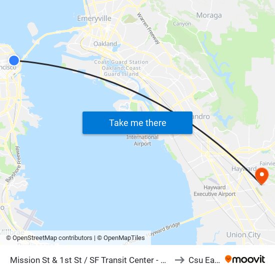 Mission St & 1st St / SF Transit Center - BART Shuttle Connection to Csu East Bay map