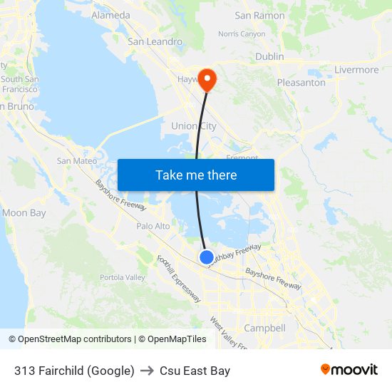 313 Fairchild (Google) to Csu East Bay map
