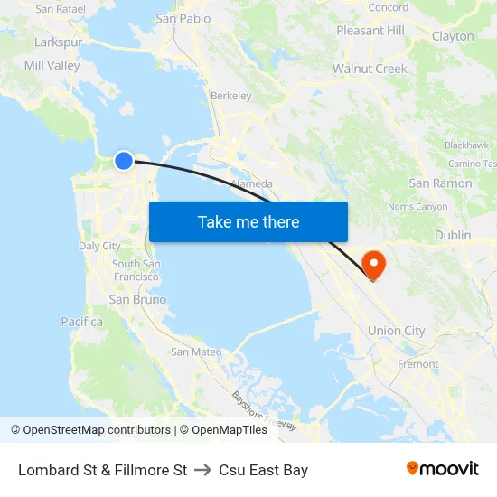 Lombard St & Fillmore St to Csu East Bay map