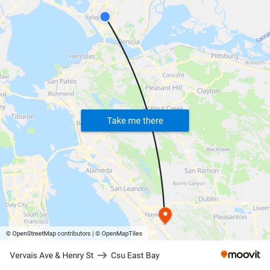 Vervais Ave & Henry St to Csu East Bay map