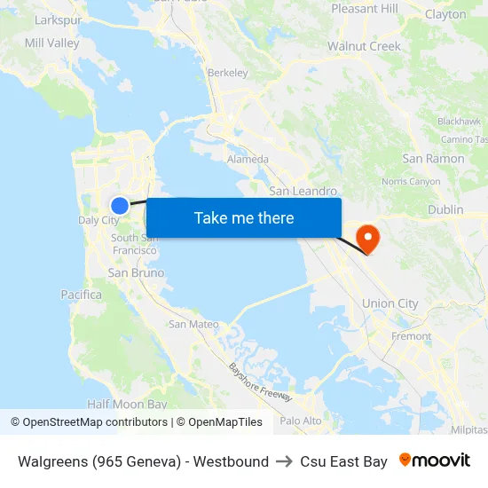 Walgreens (965 Geneva) - Westbound to Csu East Bay map