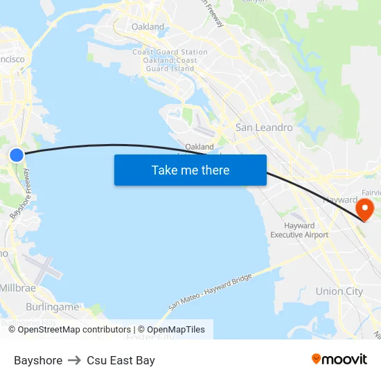 Bayshore to Csu East Bay map