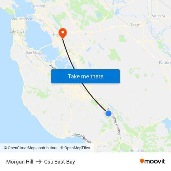 Morgan Hill to Csu East Bay map